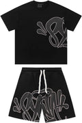 Syna World T-Shirt Und Shorts Set Unisex 2 Teiliges Bequeme Sommer Outfit Oversized Sport Kleidung Zweiteiler Trainingsanzug Jogginganzug Kurzarm Y2K Hip Hop Unisex Buchstaben Druck Männer Loungewear