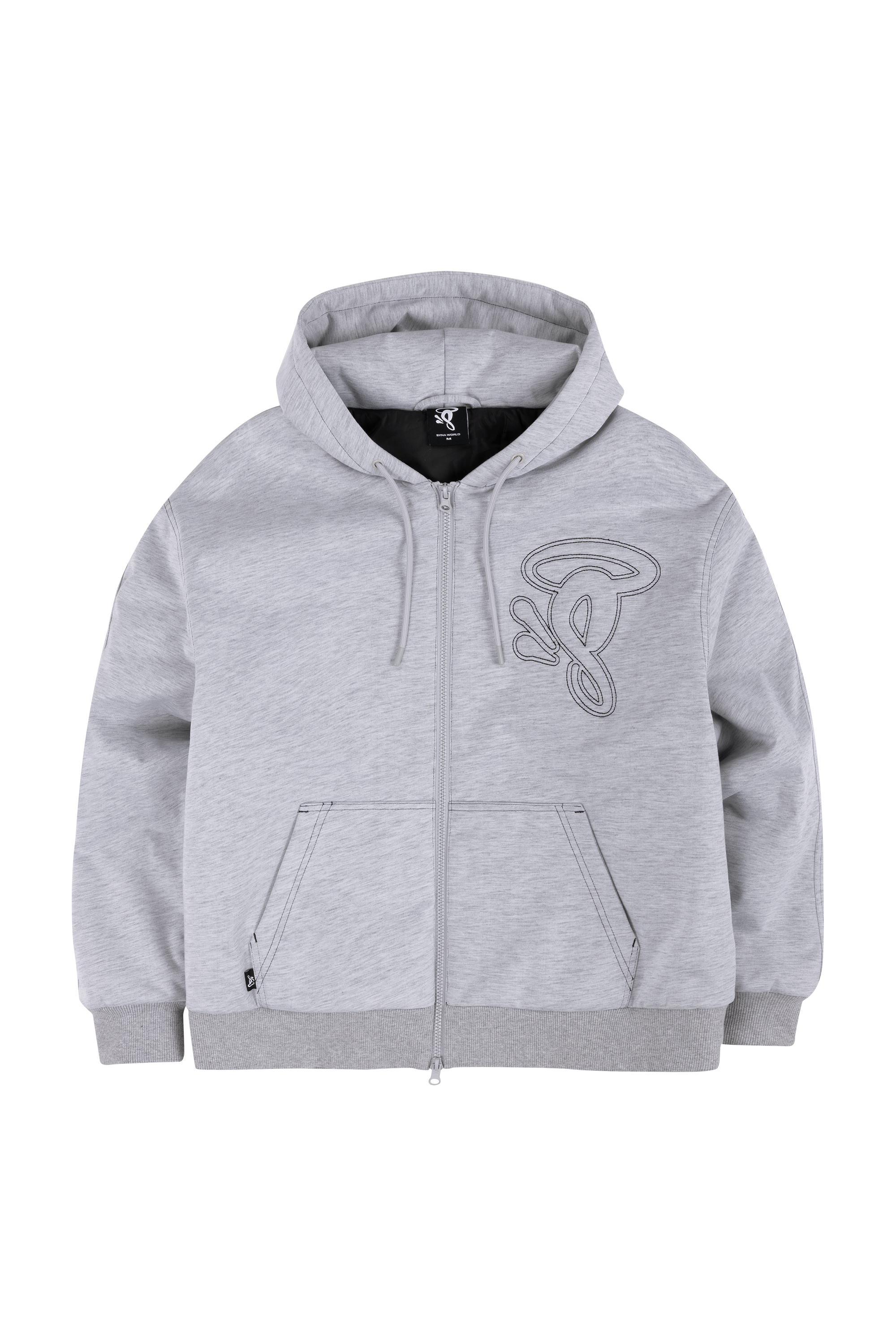 Syna World Black Puffer Hoodie – Water-Repellent Quilted Jacket, Boxy Fit, Warm Winter Outerwear