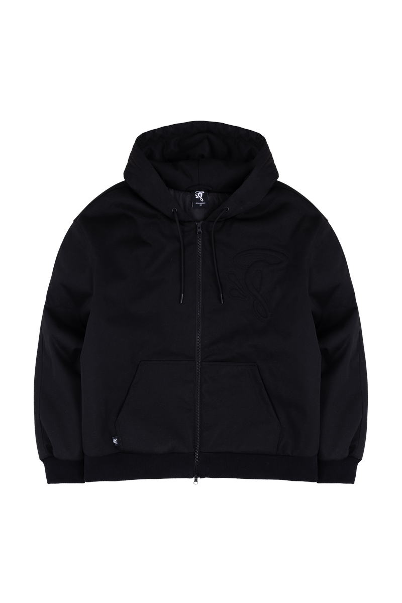 Syna World Black Puffer Hoodie – Water-Repellent Quilted Jacket, Boxy Fit, Warm Winter Outerwear
